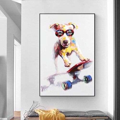 Creative Graffiti Dog Skateboarding Art Canvas Painting Animal Posters and Prints Living Room Home Decoration Wall Art Pictures