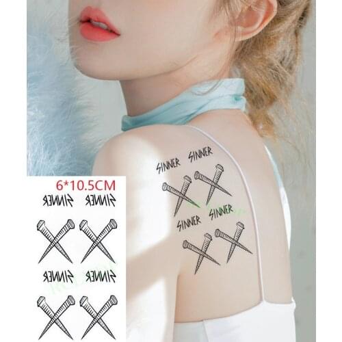 Waterproof Temporary Tattoo Sticker Nails Letter "sinner" Body Art Flash Tattoo Fake Tattoo for Women Men