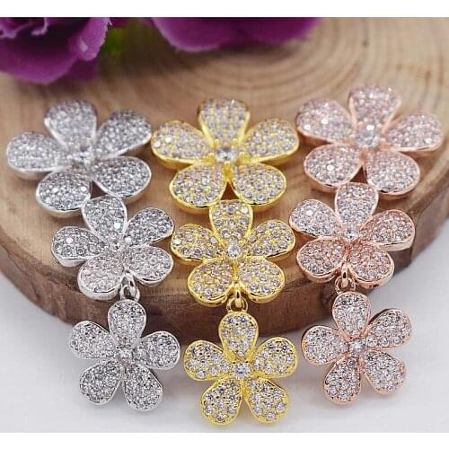 High-grade microscope zircon Diy hand-string materials flowers tassel pendant clasp fashion long sweater chain link clasp