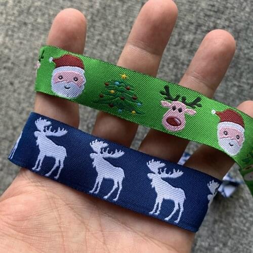 10YARD 22MM OR 25MM Santa Claus Christmas Tree Deer Cartoon Jacquard Ribbon