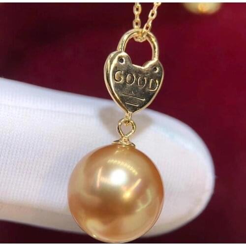 D915 Pearl Pendant Fine Jewelry Gold Filled Round 12-13mm Sea Water Golden Pearls Pendants Necklaces for Women Presents