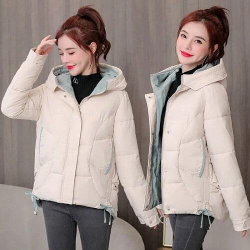 2021 New Winter Parkas Women Jacket Coat Casual Thick Warm Short Jacket Hooded Outerwear Female Cotton Padded Parka Basic Tops