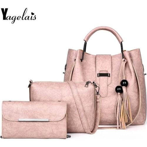 2019 fashion elegant Retro three-piece PU handbags shoulder bag large capacity composite bag female crossbody bag for women