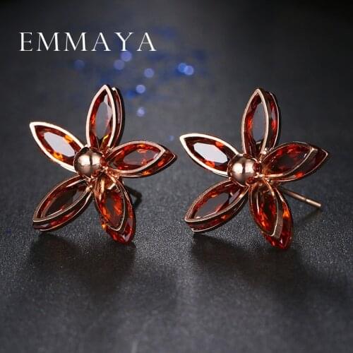 Emmaya Elegant Red Flowers Rose Gold Color Stud Earrings Fashion New Korean Style Women Ear Stud boucle d'oreille