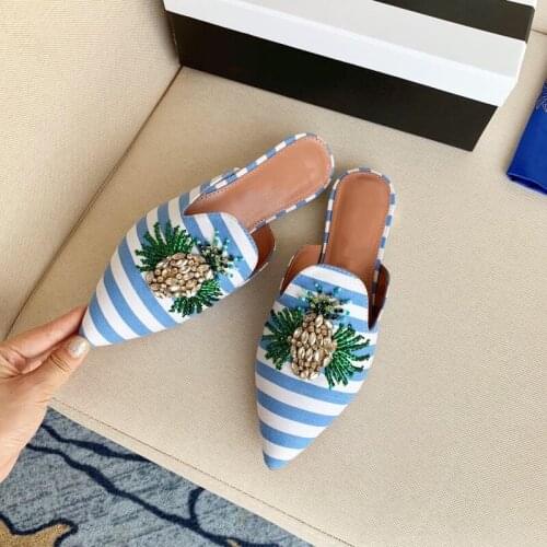 2021 Newest Hot Summer Shoes Woman Outdoor Slippers Pointed-Toes Woman Slippers Gingham Decora Woman Slippers Zapatos De Mujer