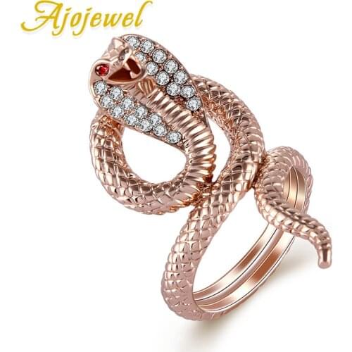 Ajojewel Brand Animal Jewelry Size 7-9 CZ Snake Ring For Women Brand Animal Designer Cobra Bijoux
