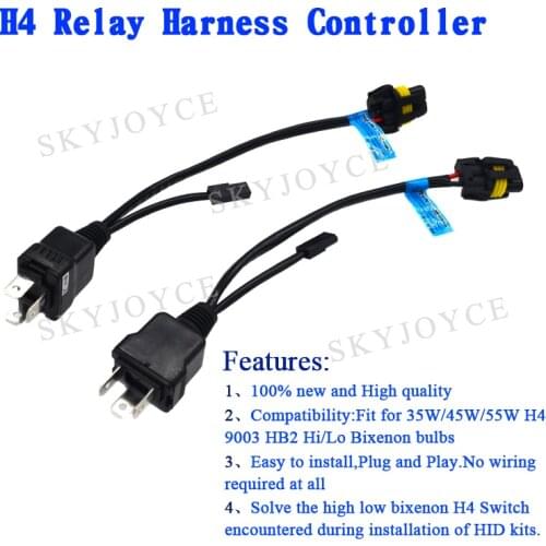 SKYJOYCE 1 Pair Easy Relay Harness For H4 9003 HB2 High Low Beam HID Bulb H4 controller Relay Harness wire 1 for 1 h4 socket