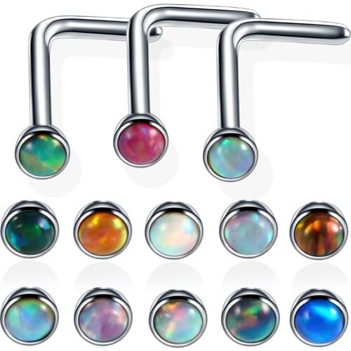 1PC 20G Steel Opal Stone Nose Rings L Shape Neuspiercing Opal Nose Earring Piercings Nose Stud Rings Sexy Body Jewelry Piercings