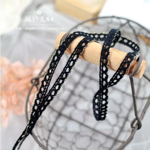 10 Meters 8mm Diy Gold Handmade Patchwork Black Cotton Material Cotton Lace Ribbon Elastic Stretchy Cotton Lace Trim