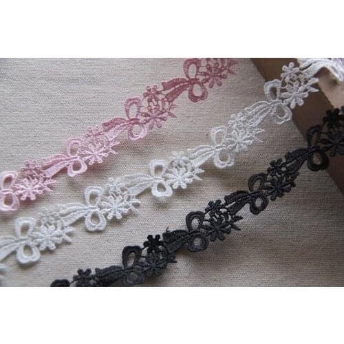 10Yards Bows Flowers Water Soluble Embroidery White Black Lace Trim Ribbon Embellishments DIY Crafts High Quality 25mm Width