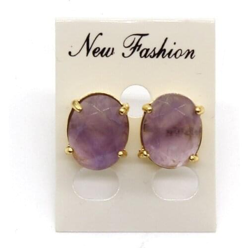 100-Unique 1 Pair Light Yellow Gold Color Oval Shape Stud Earrings Elegant Womens Earring Natural Amethysts Jewelry