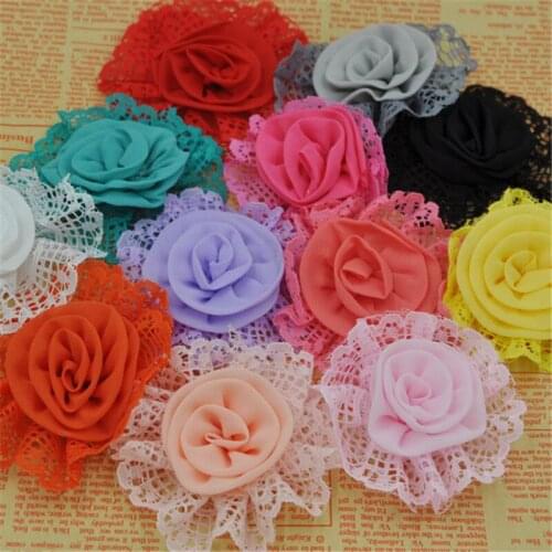 20PCS Large Trim Chiffon Ribbon Bows Flowers Appliques Wedding 85MM A261