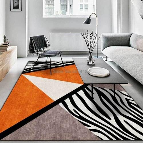 200*300cm Modern Geometric Black and White Stripes Orange Color Living Room Bedroom Bedside Carpet Floor Mat Customization