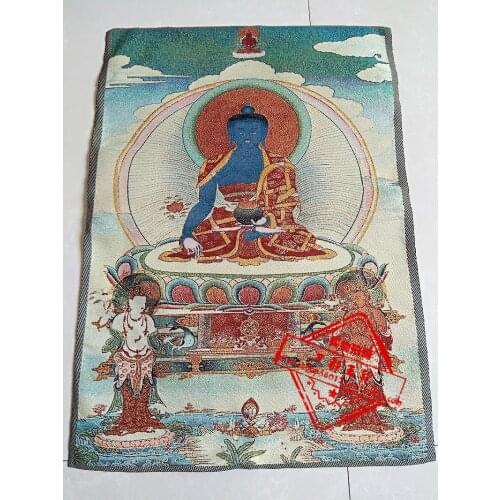 24"Tibet Silk Embroidery art thangka sakyamuni Medicine Buddha statue Tangka family wall decorated the mural