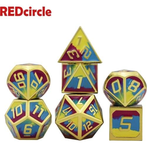 7pcs Mix Color Metal Dice Set +1pc Bag D4 D6 D8 D10 D12 D20 for Role Playing DND RPGs BoardGame As Christmas Gift