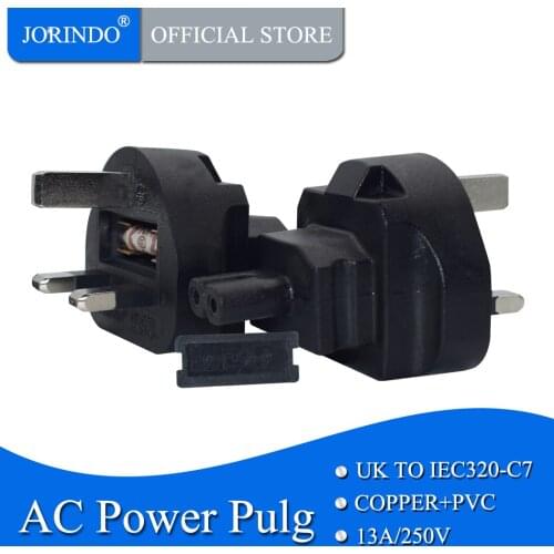 JORINDO UK 3 prong to IEC320 C7 AC Conversion plug,IEC320 C7 2 hole to UK Standards 3 pin Power Conversion Adapter