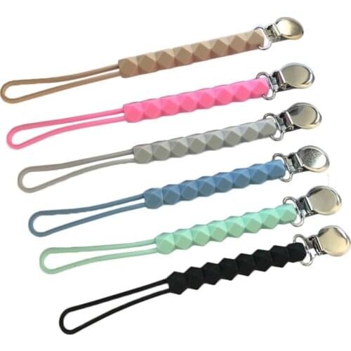 BPA Free Silicone Beads Baby Pacifier Clips Chain Newborn Teether Soother Metal Clip DIY Dummy Nipple Holder Leash Strap