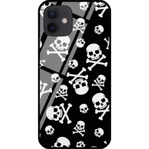 Skull & Bones Goth Tempered Glass Case For iPhone 11 12 Pro MAX XS XR X 7 8 Plus SE Phone Back Cover Shell