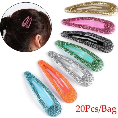 20pcs Glitter Hairpins Snap Hair Clip for Children Kids Hair Clip Pins for Baby Girls Hair Accessories Cute Metal Barrettes 5cm