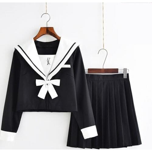 Hot Sale Schoolgirl Navy Sailor School Uniform With White bow tie JK Japanese Sailor Uniforms Student Cosplay Costume Suit