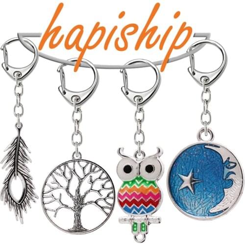 Hapiship Heart Moon Owl Leaf Tree Wing Fishtail Scorpion Crocodile Map Alloy Charms Keychains Keyrings For Women Bag Accessories