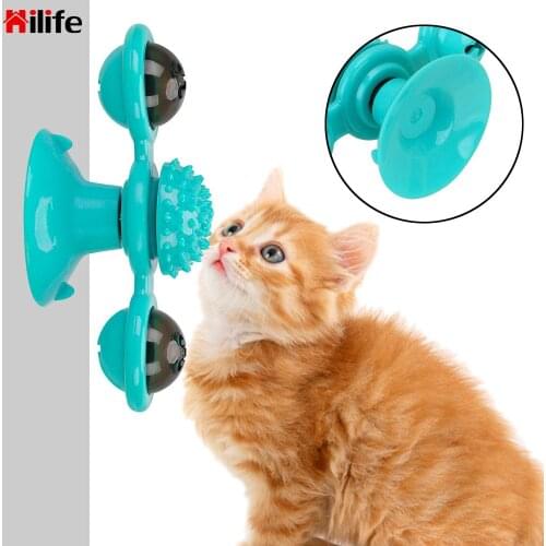 HILIFE Pet Kitten Interactive Ball Toys Puzzle Training Whirling Turntable With Brush Cat Play Game Toys Windmill Toys For Cats