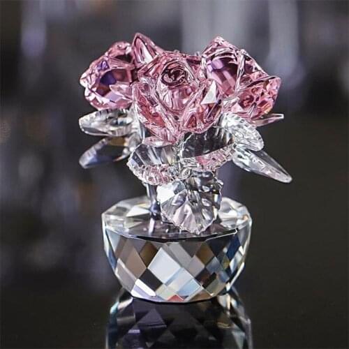 1Pcs Crystal Rose Flower Crafts Glass Paperweight Fengshui Ornaments Figurines Home Wedding Party Decor Gifts Xmas Souvenir