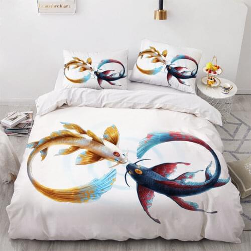 3D Animal Yin Yang Design Bedding Set Duvet Cover Set Comforter Bed Linen Queen King Queen Double Single Size Fish Home Textile