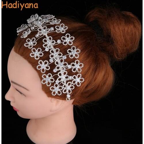 Crown And Tiaras Hadiyana New Simple Three Rows Flowers Designed With Shiny Zircon Female Party BC4718 Tocado suave