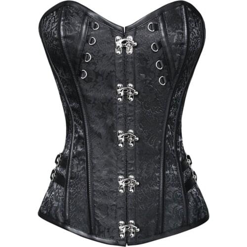 Corset Top Women Steampunk Corsets Short Korset Gothic Overbust Bustier Jacquard Floral Sexy Lace Black Brown Corselet