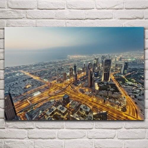 Beautiful cityscape skyscrapers gold lights belt skyline scenic living room home art decor wood frame fabric poster KP505