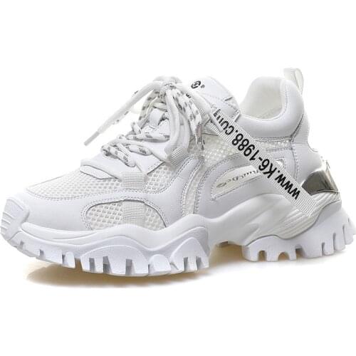 NEWDISCVR Genuine Leather Womens Platform Sneakers summer Fashion Women Mesh Breathable Chunky Shoes Lady Trainers Footwear