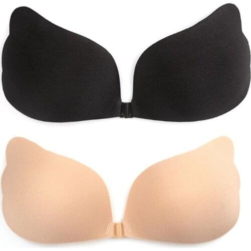 Women Strapless Wing Shaped Sticky Bra Adhesive Invisible Silicone Nipple Cover Front Buckle Push Up Backless Reusable Chest