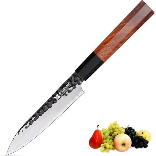 BIGSUNNY 5 Inch Utility Knife Forged Kitchen Slicing Knife High Carbon 3 Layers 9CR18MOV Clad Steel