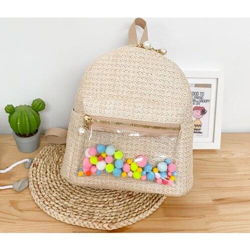 Fashion Women Summer Patchwork Transparent Woven Small Rucksack Handbag Backpack Travel Backpacks Girls Summer Beach