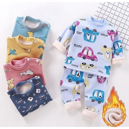 New Warm 2020 Kids Boys Thicken Pajama Sets Cartoon O-Neck T-Shirt Tops + Pants Baby Girls Autumn Winter Sleeping Clothes