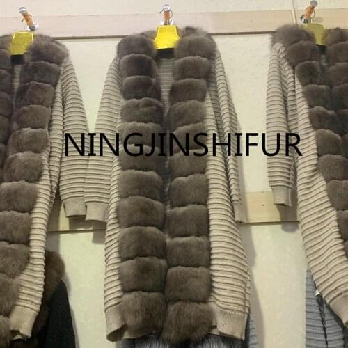 New brand Women real fur coat genuine wool knitting with fox collar warm winter coat real fox fur coat winter long Ms outerwear