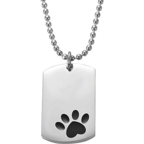New Stainless Steel Dog Tag Necklace Pendant Red/Black Pet Paw ID Blank Silver Color Pendant Necklaces Jewelry Dropshipping