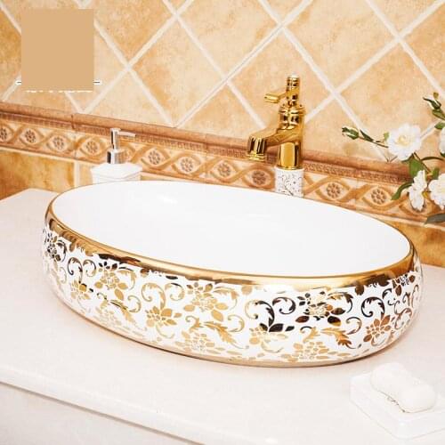 Oval Europe style luxury bathroom vanities chinese Jingdezhen Art Counter Top ceramic round wash basin ceramic
