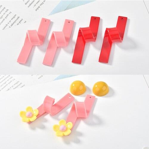 Perforated 30pcs/lot red/pink print geometry ribbon shape fashion acrylic charms diy jewelry earring/garment pendant accessory