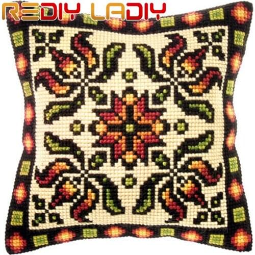 Cross Stitch Cushion Mandala Flowers Make Your Own Pillow DIY Chunky Cross Stitch Kits Printed Canvas Acrylic Yarn Pillow Case