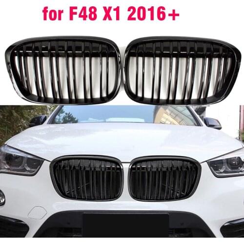 Gloss Black Front Bumper Kidney Grill Grilles for BMW X1 F48 F49 2016-IN XDrive Double Line M xDrive20i xDrive25i xDrive20d