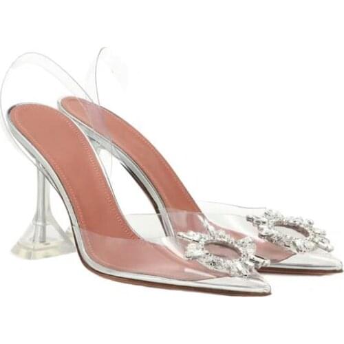 Sandals Womens Fashion New Transparent Word with Water Diamond Baotou Heels Fairy Style Summer Versatile