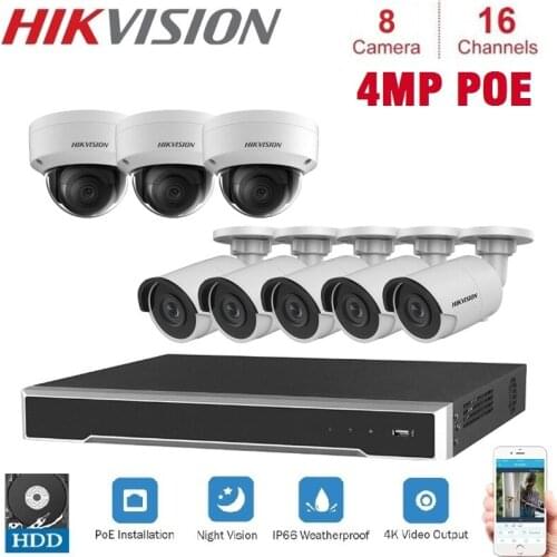16-channel Hikvision POE NVR Video Surveillance with 4MP H.265 +IP Camera Security Night vision Network CCTV Security System kit