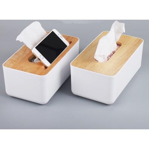 Modern brief exquisite tissue box White plastic body wood lid Tissue storage box European tissue boxes