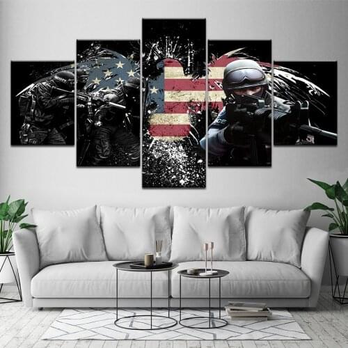 Modern Wall Art Frame Canvas HD Prints Painting American Flag Modular Home Decor Picture 5 Panel Soldier Landscape Poster