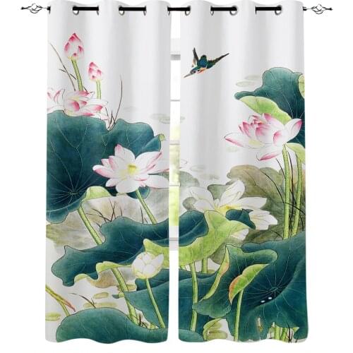 Plant Lotus Kingfisher Windows Curtains For Living Room Bedroom Decorative Kitchen Curtains Drapes Treatments