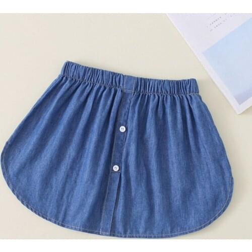 2021 Women Denim Blue Half-Length Shirt Extender Layering Faux Top Lower Sweep Mini Skirt False Hem Splitting Underskirt