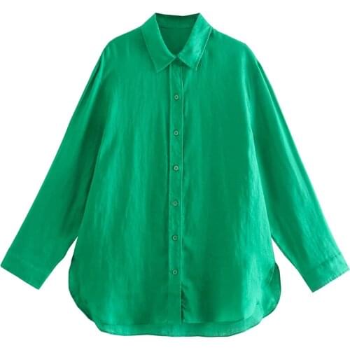 Za Women Autumn Oversize Solid Color Shirts Long Sleeve Turn-down Collar Button Loose Temperament Elegant Blouse Shirts Chic