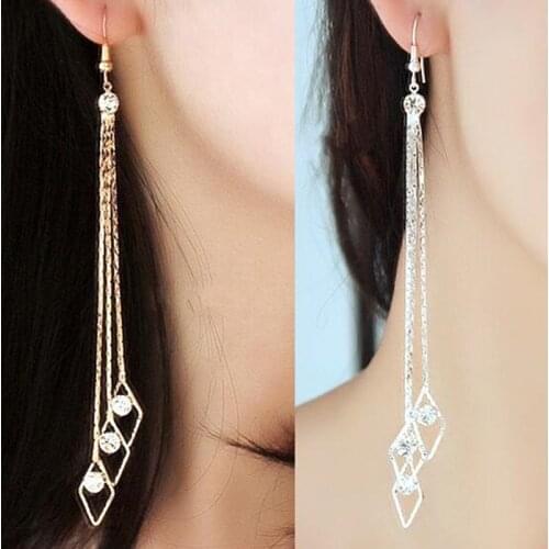 RONGQING 2018 Geometric Crystal Pendant Long Earrings Rhombus Dangle Earrings for Women Exquisite Fashion J